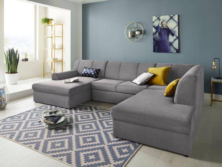 Wohnlandschaft DOMO COLLECTION Topper, elegant und zeitlos, komfortabel, U-Form , grau (hellgrau), B:320cm H:78cm T:213cm, Sofas, wahlweise mit Bettfunktion von Domo-collection