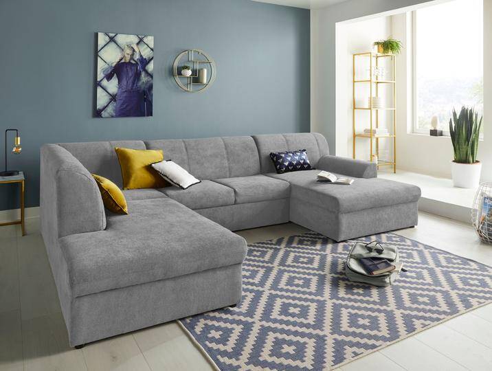 Wohnlandschaft DOMO COLLECTION Topper, elegant und zeitlos, komfortabel, U-Form , grau (hellgrau), B:320cm H:78cm T:213cm, Sofas, wahlweise mit Bettfunktion von Domo-collection