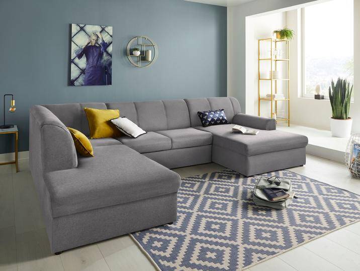 Wohnlandschaft DOMO COLLECTION Topper, elegant und zeitlos, komfortabel, U-Form , grau (hellgrau), B:320cm H:78cm T:213cm, Sofas, wahlweise mit Bettfunktion von Domo-collection