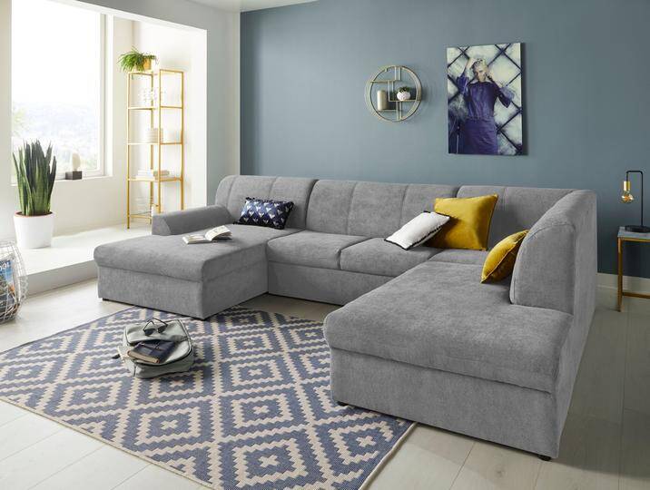Wohnlandschaft DOMO COLLECTION Topper, elegant und zeitlos, komfortabel, U-Form , grau (hellgrau), B:320cm H:78cm T:213cm, Sofas, wahlweise mit Bettfunktion von Domo-collection
