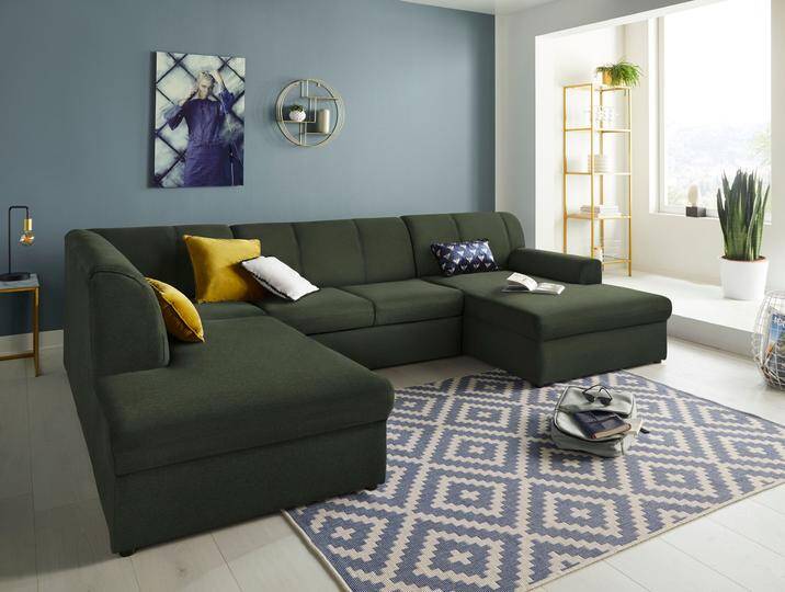 Wohnlandschaft DOMO COLLECTION Topper, elegant und zeitlos, komfortabel, U-Form , grün, B:320cm H:78cm T:213cm, Sofas, wahlweise mit Bettfunktion von Domo-collection
