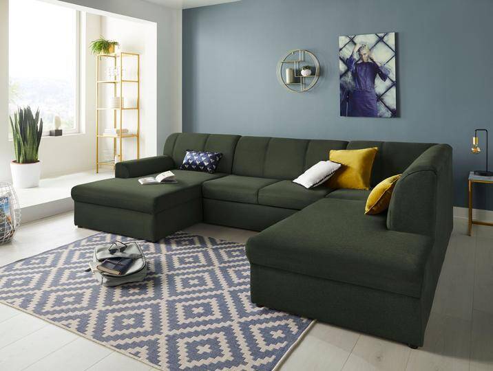 Wohnlandschaft DOMO COLLECTION Topper, elegant und zeitlos, komfortabel, U-Form , grün, B:320cm H:78cm T:213cm, Sofas, wahlweise mit Bettfunktion von Domo-collection