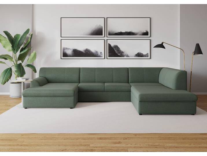 Wohnlandschaft DOMO COLLECTION Topper, elegant und zeitlos, komfortabel, U-Form , grün (apfelgrün), B:320cm H:78cm T:213cm, Sofas, wahlweise mit Bettfunktion von Domo-collection