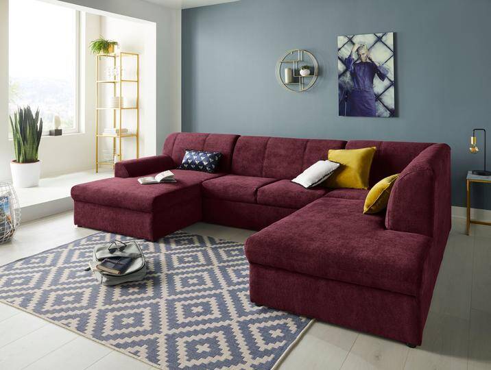 Wohnlandschaft DOMO COLLECTION Topper, elegant und zeitlos, komfortabel, U-Form , lila (beere), B:320cm H:78cm T:213cm, Sofas, wahlweise mit Bettfunktion von Domo-collection