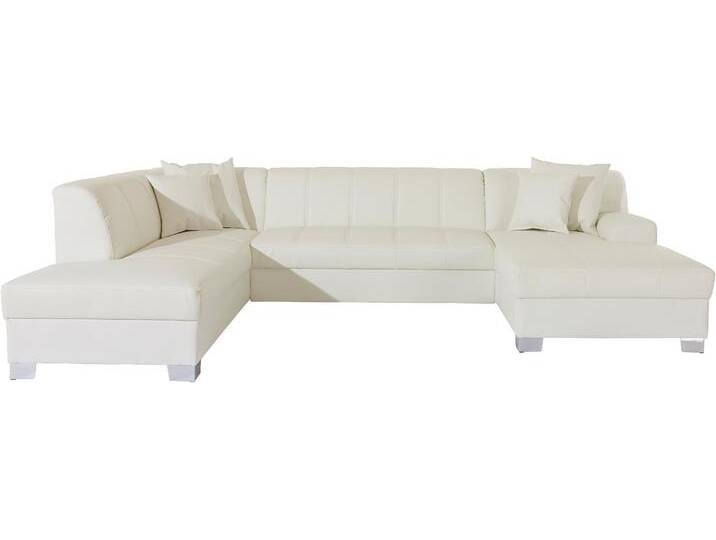 Wohnlandschaft DOMO COLLECTION Turah moderne Steppung, incl. Zierkissen, auch in Leder , beige (keramik), B:297cm H:75cm T:82cm, Microfaser PRIMABELLE (100% Polyester), Struktur ( 85% Polyester, 15% Acryl), NaturLEDER (Echtes Rindsleder), Kunstleder SOFTLUX/Struktur ( 100% Polyester), Zierkissen: wie Oberstoff, Sofas, wahlweise mit Bettfunktion, B/T/H: 297/82/75 cm, U-Form von Domo-collection
