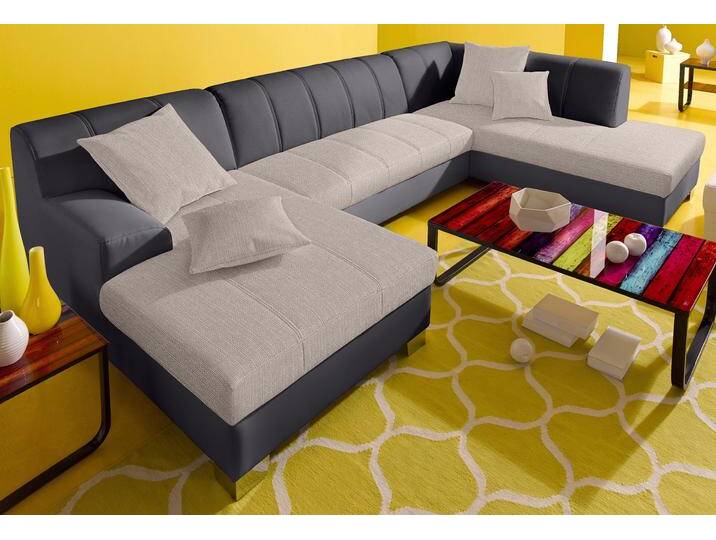 Wohnlandschaft DOMO COLLECTION Turah moderne Steppung, incl. Zierkissen, auch in Leder , braun (dunkelbraun, beige), B:297cm H:75cm T:82cm, Microfaser PRIMABELLE (100% Polyester), Struktur ( 85% Polyester, 15% Acryl), NaturLEDER (Echtes Rindsleder), Kunstleder SOFTLUX/Struktur ( 100% Polyester), Zierkissen: wie Oberstoff, Sofas, wahlweise mit Bettfunktion, B/T/H: 297/82/75 cm, U-Form von Domo-collection