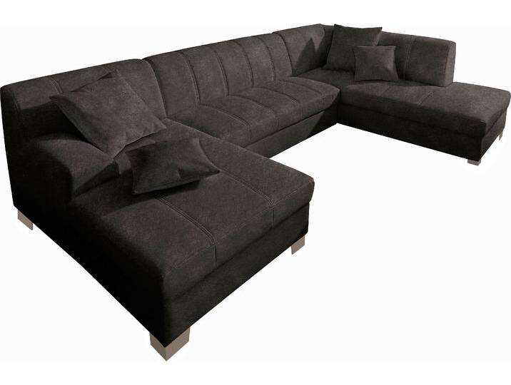 Wohnlandschaft DOMO COLLECTION Turah moderne Steppung, incl. Zierkissen, auch in Leder , grau (anthrazit), B:297cm H:75cm T:82cm, Microfaser PRIMABELLE (100% Polyester), Struktur ( 85% Polyester, 15% Acryl), NaturLEDER (Echtes Rindsleder), Kunstleder SOFTLUX/Struktur ( 100% Polyester), Zierkissen: wie Oberstoff, Sofas, wahlweise mit Bettfunktion, B/T/H: 297/82/75 cm, U-Form von Domo-collection