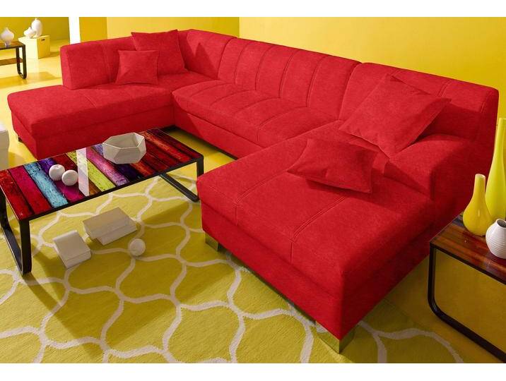 Wohnlandschaft DOMO COLLECTION Turah moderne Steppung, incl. Zierkissen, auch in Leder , rot, B:297cm H:75cm T:82cm, Microfaser PRIMABELLE (100% Polyester), Struktur ( 85% Polyester, 15% Acryl), NaturLEDER (Echtes Rindsleder), Kunstleder SOFTLUX/Struktur ( 100% Polyester), Zierkissen: wie Oberstoff, Sofas, wahlweise mit Bettfunktion, B/T/H: 297/82/75 cm, U-Form von Domo-collection