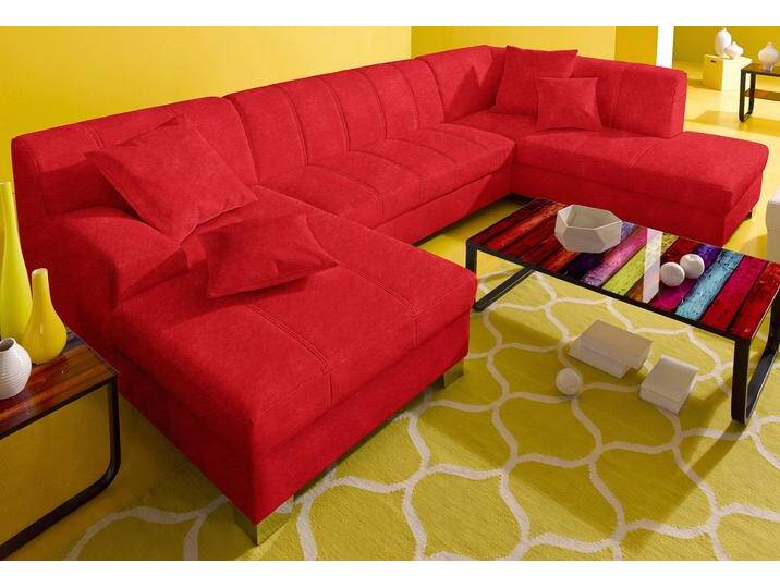 Wohnlandschaft DOMO COLLECTION Turah moderne Steppung, incl. Zierkissen, auch in Leder , rot, B:297cm H:75cm T:82cm, Microfaser PRIMABELLE (100% Polyester);Struktur ( 85% Polyester, 15% Acryl);NaturLEDER (Echtes Rindsleder);Kunstleder SOFTLUX/Struktur ( 100% Polyester);Zierkissen: wie Oberstoff, Sofas, wahlweise mit Bettfunktion, B/T/H: 297/82/75 cm, U-Form von Domo-collection