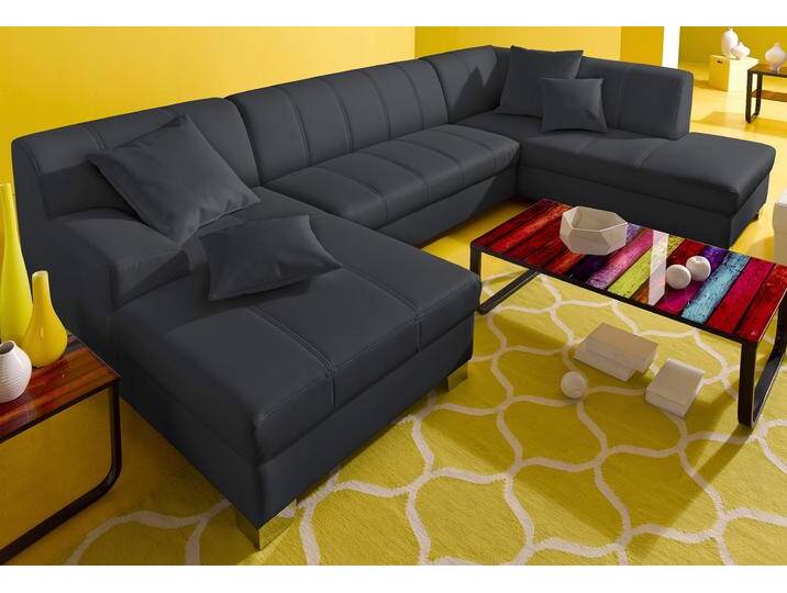 Wohnlandschaft DOMO COLLECTION Turah moderne Steppung, incl. Zierkissen, auch in Leder , schwarz, B:297cm H:75cm T:82cm, Microfaser PRIMABELLE (100% Polyester);Struktur ( 85% Polyester, 15% Acryl);NaturLEDER (Echtes Rindsleder);Kunstleder SOFTLUX/Struktur ( 100% Polyester);Zierkissen: wie Oberstoff, Sofas, wahlweise mit Bettfunktion, B/T/H: 297/82/75 cm, U-Form von Domo-collection