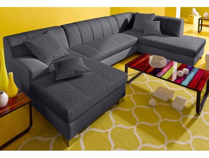 Wohnlandschaft DOMO COLLECTION Turah moderne Steppung, incl. Zierkissen, auch in Leder , schwarz (schwarz, schlamm), B:297cm H:75cm T:82cm, Microfaser PRIMABELLE (100% Polyester);Struktur ( 85% Polyester, 15% Acryl);NaturLEDER (Echtes Rindsleder);Kunstleder SOFTLUX/Struktur ( 100% Polyester);Zierkissen: wie Oberstoff, Sofas, wahlweise mit Bettfunktion, B/T/H: 297/82/75 cm, U-Form von Domo-collection