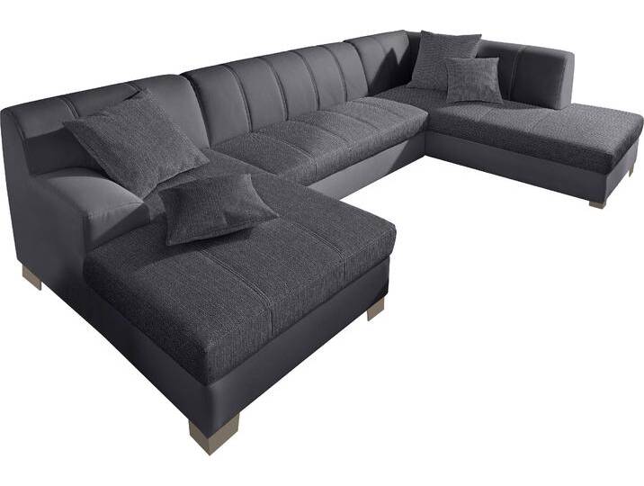 Wohnlandschaft DOMO COLLECTION Turah moderne Steppung, incl. Zierkissen, auch in Leder , schwarz (schwarz, schlamm), B:297cm H:75cm T:82cm, Microfaser PRIMABELLE (100% Polyester), Struktur ( 85% Polyester, 15% Acryl), NaturLEDER (Echtes Rindsleder), Kunstleder SOFTLUX/Struktur ( 100% Polyester), Zierkissen: wie Oberstoff, Sofas, wahlweise mit Bettfunktion, B/T/H: 297/82/75 cm, U-Form von Domo-collection