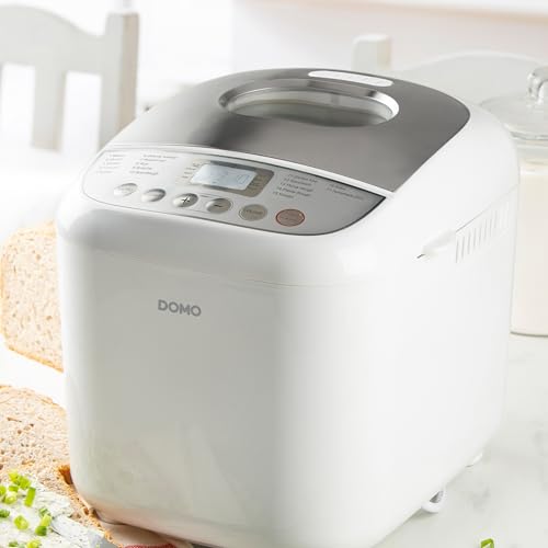 DOMO B3976 Brotbackautomat 500-750-1000gr - 17 Programme - inkl. glutenfreiem Programm mit Timer u. LCD-Display mit Warmhaltefunktion, Weiß/Silber von Domo