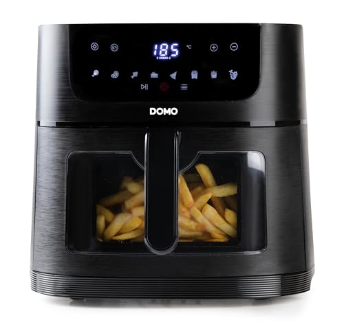 DOMO DO543FR - Heißluftfritteuse - Airfryer mit Sichtfenster - Timer - Erinnerungsfunktion - Beleuchtung - Sichtfenster - 8 L - 1800 W - Schwarz von Domo