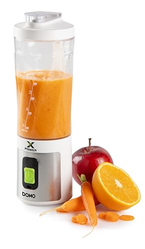 DOMO DO752BL Portable Blender - Powerful Mini Stand Mixer mit Tritan-Flasche - 120W - USB-C Aufladbar - 600 ml - Silber/Weiß von Domo