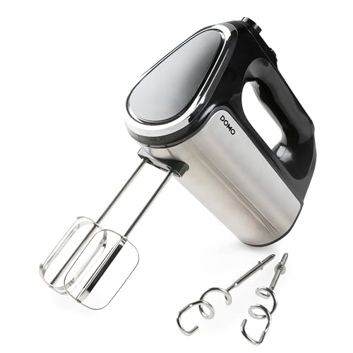 DOMO DO9258M Multifunktions-Handmixer - 5 Stufen + Turbotaste - Geräuscharm - Edelstahlausführung - Mit Softstart - 800 W - Silber/Schwarz von DOMO