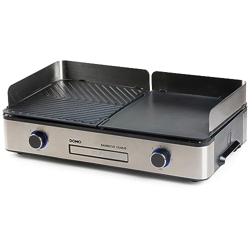 DOMO DO9259G Barbecue Genius – Tischgrill elektrisch mit 2 Temperaturzonen – 2400 W – Kontaktgrill & Panini Grill – Schwarz von Domo