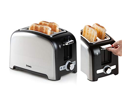 Domo DO 959T kompakter Toaster mit Brötchenaufsatz aus rostfreiem Edelstahl mit 2 Einschubschlitzen, 4 Funktionen & 7 Stufen, DO959T, Silber von Domo
