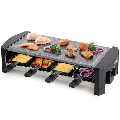 Domo DO9039G Raclette mit Grillstein, 8Pfaennchen, Antihaftbeschichtung Schwarz, Grau, Marmor, Edelstahl von Domo