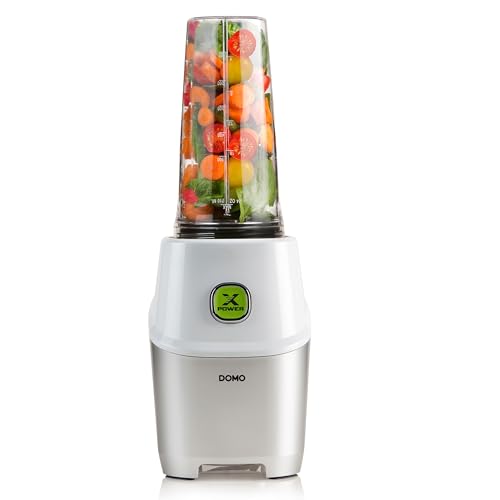 DOMO DO700BL Blender Smoothie Maker - Inklusive Rezeptheft und 3 Flaschen mit Trinkdeckel - Ideal zum Mixen von Eis, Nüssen, Samen und gefrorenem Obst - 1000W - Weiß von DOMO