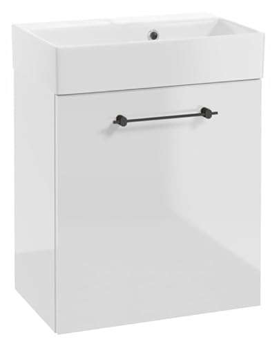 DomoDomo - Waschbeckenunterschrank 60 cm breit Hängend – Bad Unterschrank Weiß Hochglanz – Mit Waschbecken – Soft Close, Modernes Design von DomoDomo