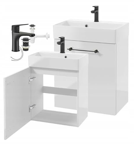 DomoDomo – Waschbeckenunterschrank Hängend 60x50 cm Weiß Hochglanz mit Waschbecken & Armatur – Badezimmerschrank Montiert, 30 cm Tief, Soft Close, Komplettset mit Syphon & klick-Klack DomoDomo – Waschbeckenunterschrank Hängend 60x50 cm Weiß Hochglanz mit Waschbecken & Armatur – Badezimmerschrank Montiert, 30 cm Tief, Soft Close, Komplettset mit Syphon & klick-Klack von DomoDomo