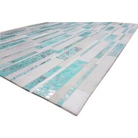 Kuhfell Teppich Patchwork Smaragd Grün Silber Weiß Gefärbt Geätzt Pop Art Casa 1705 Traditionelles Handwerk Premium Leder Qualität Nach Maß von DomoFashion