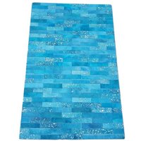 Patchwork Kuhfell Teppich Geätzt Gefärbt Türkis Silber Casa 1669 Traditionelles Handwerk Premium Lederqualität Nach Maß von DomoFashion