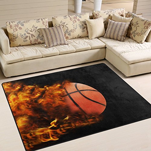 Domoko Basketball in Full Speed Fire Hinter Bereich Teppich Teppiche Matte für Wohnzimmer Schlafzimmer, Textil, mehrfarbig, 160cm x 122cm(5.3 x 4 feet) von Domoko