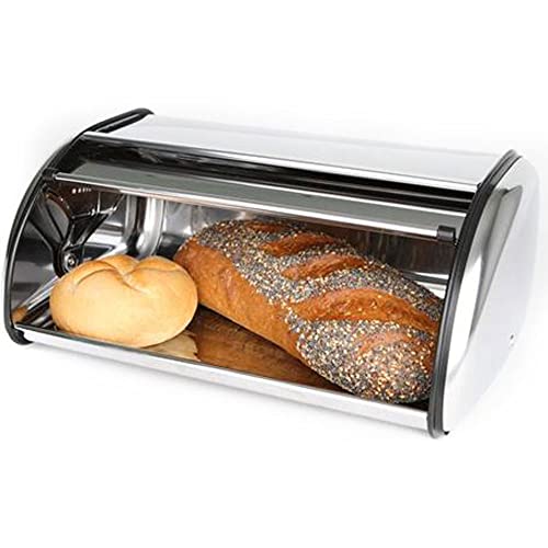 Domotti Brotbehälter aus Edelstahl 36 x 23 x 15 cm Brotkasten Brotbox Brotaufbewahrung Rollbrotkasten Klappkasten Brotkorb Rolldeckel von Domotti