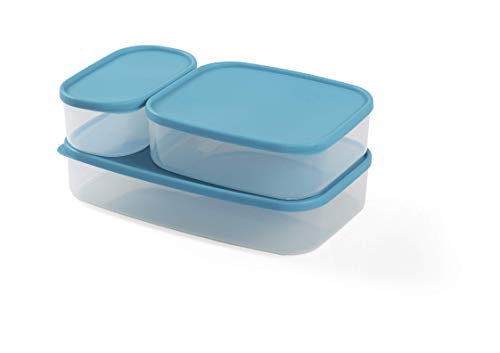 Domplex Conjunto Cajas CH SD Set mit 3 Behältern für Lebensmittel, aus robustem Kunststoff, leicht, Blau, Natur, Pequeño von Domplex
