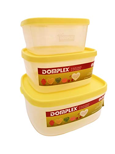 Domplex Conjunto de Fiambreras Cuadriredondas Set mit 3 Frischhaltedosen/Behältern für Lebensmittel, Polypropylen, sehr langlebig/robust, Deckel, Kunststoff, Natur, Gelb, 1 pequeña, 1 petimor, 1 média von Domplex