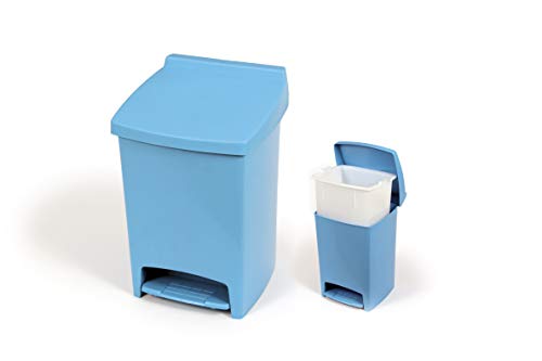 Domplex Mülleimer/Mülleimer, aus Kunststoff, mit Deckel und Pedal, abnehmbarer Innenseite, 15 (L) Fassungsvermögen, Blau von Domplex