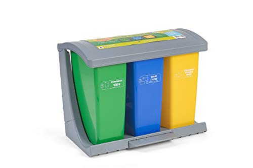 Domplex (785CI) Recycling-Mülleimer, ausziehbar, 27,5 lt, Fassungsvermögen je Eimer, robuster Polypropylen-Kunststoff, Grau von Domplex
