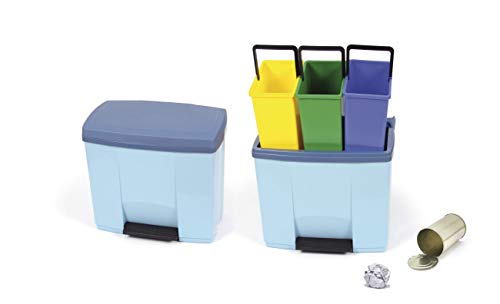 Domplex Recycling-Behälter für Zuhause, 3 herausnehmbare Trennwände, geeignet für Größe, Robustes und langlebiges Polypropylen-Kunststoff, Blau von Domplex