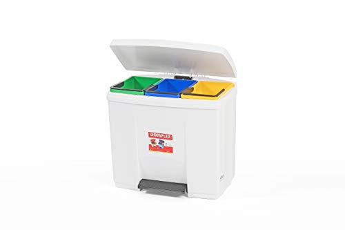 Domplex Recycling-Behälter für Zuhause, 3 herausnehmbare Trennwände, geeignet für Größe, aus robustem und langlebigem Polypropylen-Kunststoff, Weiß von Domplex