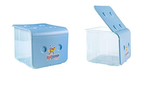 Kidstore 2er-Set Aufbewahrungsboxen für Kinder, aus Polypropylen, stapelbar, mit 2 Öffnungen, leicht zu organisieren, natürliche Farbe mit blauem Deckel, Domplex von Domplex