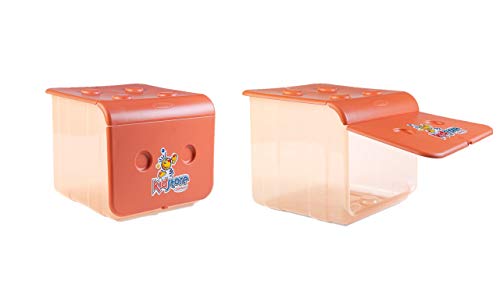 Kidstore 2er-Set Aufbewahrungsboxen für Kinder, aus Polypropylen, stapelbar, mit 2 Öffnungen, leicht zu organisieren, natürliche Farbe mit orangefarbenem Deckel - Domplex von Domplex
