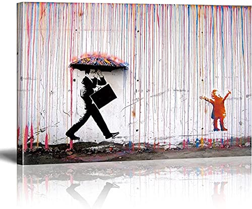 Banksy Graffiti Kunst Bunte Regen Abstrakte Leinwand Malerei Wandkunst Poster und Drucke Bild Leinwand Wohnkultur 60x100cm/23,6"x39,4" Banks18 Rahmenlos von Domrx
