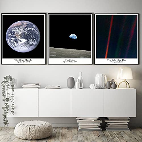 Domrx The Pale Blue Dot Earthrise Leinwand Malerei Blauer Marmor Fotos Erde Poster Space Print Wandkunst Für Wohnzimmer 30x40cm/11,8" x15,7 x3 Rahmenlos von Almighty
