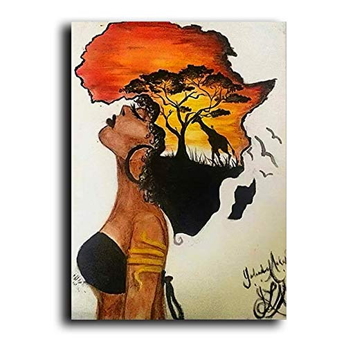 Klassische afrikanische Frau Gemälde an der Wand Abstrakte Afrika Karte Form Kopf Wandkunst Leinwanddrucke und Poster Wohnkultur 20x30cm/7,8"x11,8" Rahmenlos 12 von Domrx