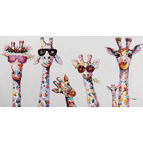 Kunstdruck Neugierige Giraffen Familie Leinwand drucken Poster Kinder Krankenschwester Zimmer Wandkunst Dekor Giraffe trägt eine Brille Lustige Bilder 60x120cm / 23,6 "x47,2 Innenrahmen von Domrx