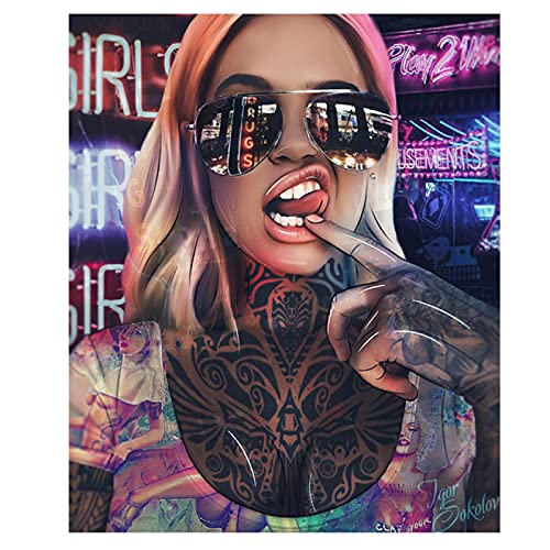 Wohnzimmer Bilder Hip Hop Girl Tattoo Poster und Drucke Sexy Bad Girl Leinwand Malerei Wandkunst Bild Wohnzimmer Dekoration 50x70cm/19,7"x 27,6" Rahmenlos von Almighty