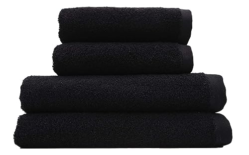 Domsoeiro | Set aus 4 Premium-Handtüchern aus 100% Baumwolle | 2 Badetücher (70x140cm) + 2 Handtücher (50x100cm) - 500g/m² - Schnelltrocknend, weich und saugfähig (Schwarz) von Domsoeiro