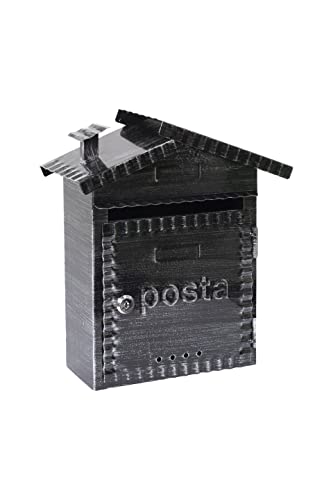 ARREGUI Rustica D-2202 Metall-Briefkasten im rustikalen Stil, Post, Wandbriefkasten für den Außenbereich mit Dach, Einfache Montage, Schwarz gebürstet, Größe S (DIN A5) -32,5 x 28,5 x 11 cm von ARREGUI