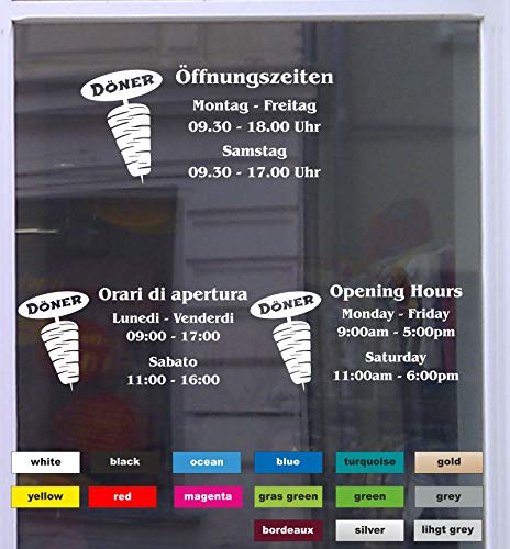 Don Cappello Öffnungszeiten Döner Schaufensterbeschriftung Aufkleber Werbung Laden Geschäft Weiß Breite 40 cm von Don Cappello