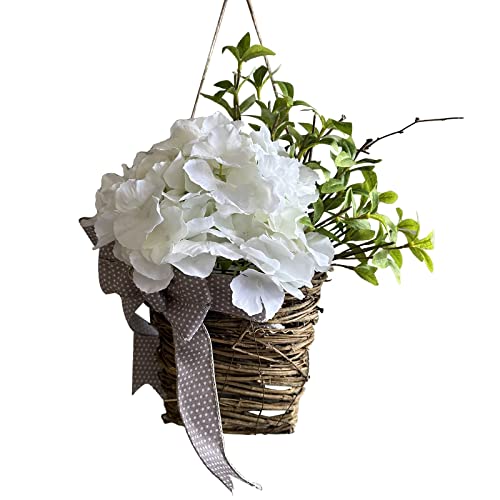 DonDown Türkranz Frühling,Hydrangea Blumenkorb Türdekoration,Simulation Blumenkranz Kranz Wandbehang Korb Kranz Haustür Deko,Tür Kranz Frühlingskranz Ganzjährig Deko Blumenkranz (#1, 30x42cm) von DonDown