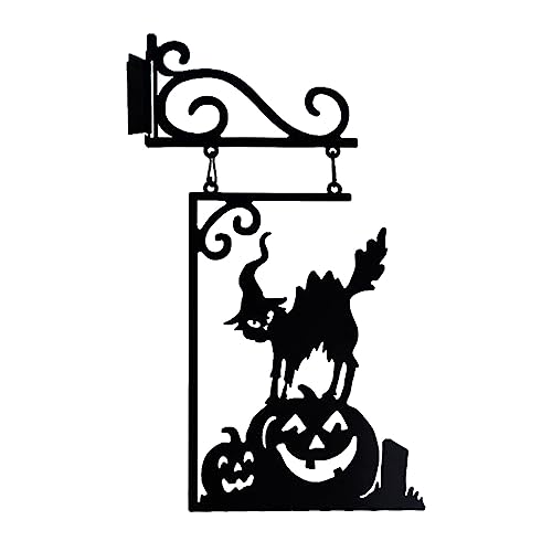 Halloween Deko,Gruseliges Metall Silhouette Schild Türdeko,Wandschild Deko zum Aufhängen Halloween Silhouette Hanging Türdekoration, für Innen Außen Dekoration (Katzen, 39.5x20cm) von DonDown