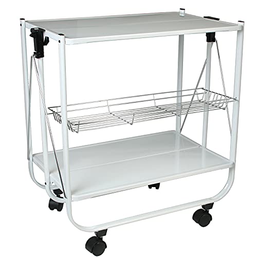 DONREGALOWEB Faltbarer Servierwagen aus Metall in Weiß mit schwarzen PVC-Teilen von DonRegaloWeb