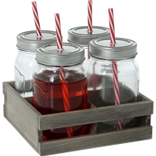 DONREGALOWEB Set 4 Flaschen mit Strohhalm für Mojito, Halterung 18 cm x 18 cm von DonRegaloWeb